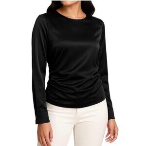 Universal Standard Luona Black Satin Ruched Long Sleeve Blouse Sz XS Womens (Uni